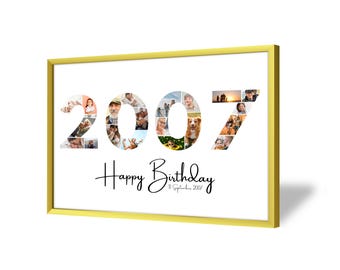 18th Birthday Photo Collage | 2007 | 18th Birthday Gift | 20 Pictures | Photo Gift | Birthday Number 18 Printable | Editable 18th Birthday