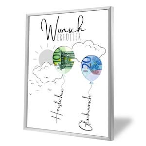 Cadeau d'argent pour un anniversaire | A5, A4, A3, A2 | Donnez de l'argent de manière créative | réalisation de souhaits | Ballons de dernière minute | Pour l'auto-impression | PDF