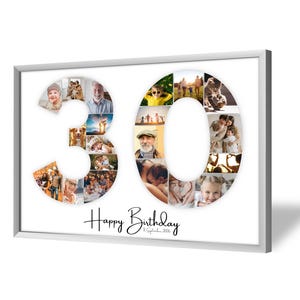 Collage zum 30 Geburtstag | A4, A3, A2 | Personalisiert | 20 Bilder | Fotogeschenk | Last-Minute Geschenk zum Selbstdrucken | PDF