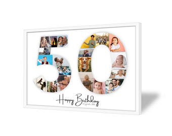 50th Birthday Photo Collage | 50th Birthday Gift | 20 Pictures | Photo Gift | Birthday Number 50 Printable | Editable 50th Birthday