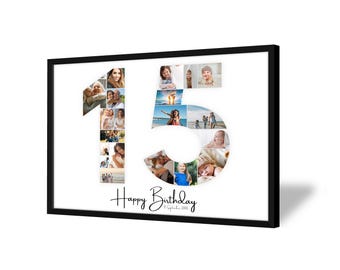 15歳の誕生日のコラージュ | 写真A4、A3、A2 |パーソナライズされた |画像20枚 |写真プレゼント |自分で印刷できる直前のギフト | PDF