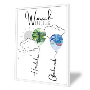 Geldgeschenk zum Geburtstag | A5, A4, A3, A2 | Geld kreativ verschenken | Wunscherfüller | Last-Minute Luftballons | Zum Selbstdrucken | PDF