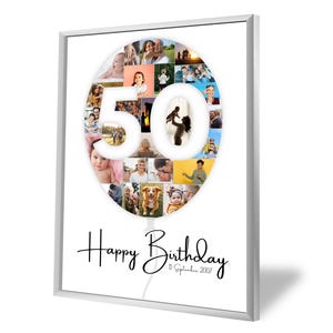Collage zum 50 Geburtstag | Luftballon |  A4, A3, A2 | Personalisiert | 25 Bilder | Fotogeschenk | Last-Minute Geschenk | PDF