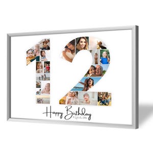 Collage voor 12e Verjaardag | A4, A3, A2 | Gepersonaliseerd | 20 Foto's | Fotogeschenk | Last-Minute Cadeau om Zelf te Printen | PDF