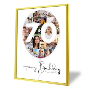 70th Birthday Photo Collage | Ballon | 25 Pictures | Photo Gift | Birthday Number 70 Printable | Editable 70th Birthday