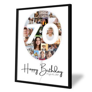 Collage per 70º compleanno | Palloncino | A4, A3, A2 | Personalizzato | 25 foto | Regalo fotografico | Regalo last-minute | PDF