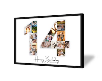 14th Birthday Photo Collage | 14th Birthday Gift | 20 Pictures | Photo Gift | Birthday Number 14 Printable | Editable 14th Birthday