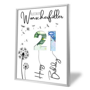 Geldgeschenk zum 21. Geburtstag | A5, A4, A3, A2 | Geld kreativ verschenken | Wunscherfüller | Last-Minute Geschenk zum Selbstdrucken | PDF