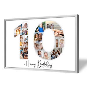 Collage pour 10e Anniversaire | A4, A3, A2 | Personnalisé | 20 Photos | Cadeau Photo | Cadeau de Dernière Minute à Imprimer | PDF