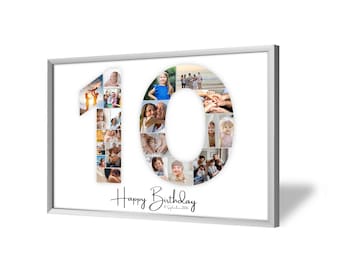 10th Birthday Photo Collage | 10th Birthday Gift | 20 Pictures | Photo Gift | Birthday Number 10 Printable | Editable 10th Birthday