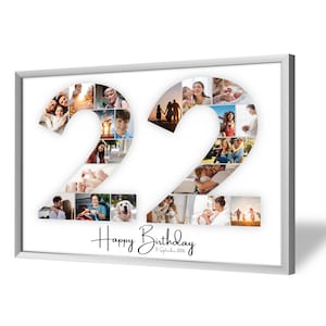 Collage pour 22e Anniversaire | A4, A3, A2 | Personnalisé | 20 Photos | Cadeau Photo | Cadeau de Dernière Minute à Imprimer | PDF