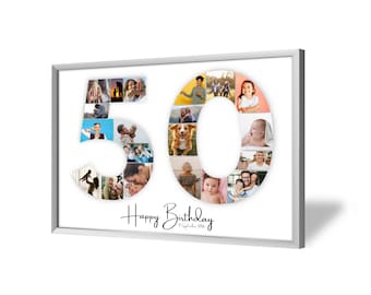 Collage para 50º Cumpleaños | A4, A3, A2 | Personalizado | 20 Fotos | Regalo Fotográfico | Regalo de Último Minuto para Imprimir | PDF