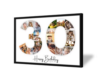 30th Birthday Photo Collage | 30th Birthday Gift | 20 Pictures | Photo Gift | Birthday Number 30 Printable | Editable 30th Birthday