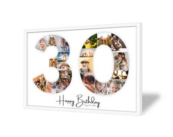 30th Birthday Photo Collage | 30th Birthday Gift | 20 Pictures | Photo Gift | Birthday Number 30 Printable | Editable 30th Birthday