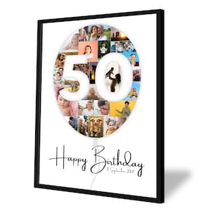 50th Birthday Photo Collage | Ballon | 25 Pictures | Photo Gift | Birthday Number 50 Printable | Editable 50th Birthday