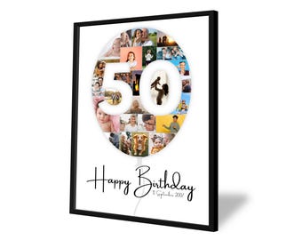 50th Birthday Photo Collage | Ballon | 25 Pictures | Photo Gift | Birthday Number 50 Printable | Editable 50th Birthday