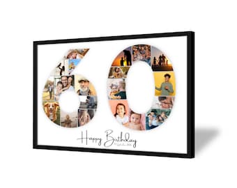 Collage voor 60e Verjaardag | A4, A3, A2 | Gepersonaliseerd | 20 Foto's | Fotogeschenk | Last-Minute Cadeau om Zelf te Printen | PDF