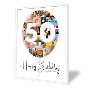 Collage zum 50 Geburtstag | Luftballon |  A4, A3, A2 | Personalisiert | 25 Bilder | Fotogeschenk | Last-Minute Geschenk | PDF