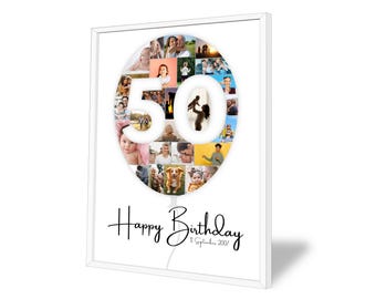 50th Birthday Photo Collage | Ballon | 25 Pictures | Photo Gift | Birthday Number 50 Printable | Editable 50th Birthday