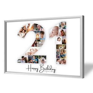 Collage pour 21e Anniversaire | A4, A3, A2 | Personnalisé | 20 Photos | Cadeau Photo | Cadeau de Dernière Minute à Imprimer | PDF