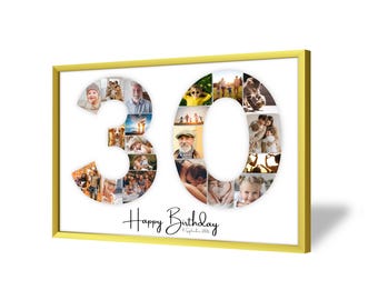 30th Birthday Photo Collage | 30th Birthday Gift | 20 Pictures | Photo Gift | Birthday Number 30 Printable | Editable 30th Birthday