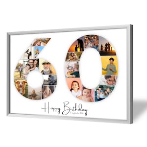 Collage voor 60e Verjaardag | A4, A3, A2 | Gepersonaliseerd | 20 Foto's | Fotogeschenk | Last-Minute Cadeau om Zelf te Printen | PDF