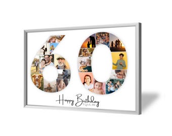 Collage per il 60º Compleanno | A4, A3, A2 | Personalizzato | 20 Foto | Regalo Fotografico | Regalo dell'Ultimo Minuto da Stampare | PDF