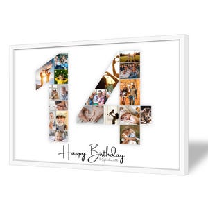Collage voor 14e Verjaardag | A4, A3, A2 | Gepersonaliseerd | 20 Foto's | Fotogeschenk | Last-Minute Cadeau om Zelf te Printen | PDF