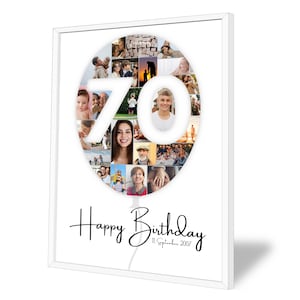 Collage pour 70e anniversaire | Ballon | A4, A3, A2 | Personnalisé | 25 photos | Cadeau photo | Cadeau de dernière minute | PDF