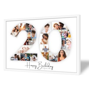 Collage pour 20e Anniversaire | A4, A3, A2 | Personnalisé | 20 Photos | Cadeau Photo | Cadeau de Dernière Minute à Imprimer | PDF