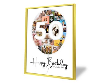 50th Birthday Photo Collage | Ballon | 25 Pictures | Photo Gift | Birthday Number 50 Printable | Editable 50th Birthday