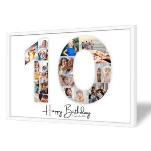 Collage voor 10e Verjaardag | A4, A3, A2 | Gepersonaliseerd | 20 Foto's | Fotogeschenk | Last-Minute Cadeau om Zelf te Printen | PDF