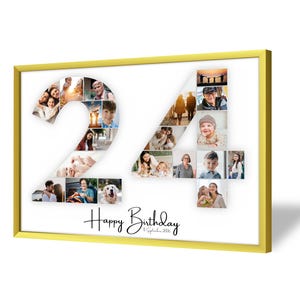 24th Birthday Photo Collage | 24th Birthday Gift | 20 Pictures | Photo Gift | Birthday Number 24 Printable | Editable 24th Birthday