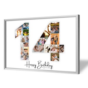 Collage pour 14e Anniversaire | A4, A3, A2 | Personnalisé | 20 Photos | Cadeau Photo | Cadeau de Dernière Minute à Imprimer | PDF