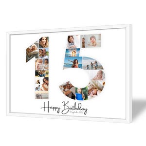 Collage pour 15e Anniversaire | A4, A3, A2 | Personnalisé | 20 Photos | Cadeau Photo | Cadeau de Dernière Minute à Imprimer | PDF