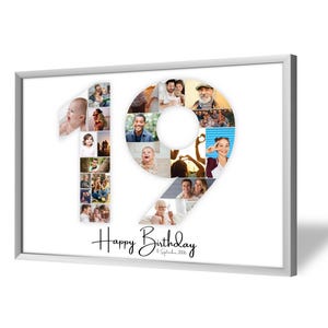 Collage pour 19e Anniversaire | A4, A3, A2 | Personnalisé | 20 Photos | Cadeau Photo | Cadeau de Dernière Minute à Imprimer | PDF