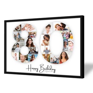 80th Birthday Photo Collage | 80th Birthday Gift | 20 Pictures | Photo Gift | Birthday Number 80 Printable | Editable 80th Birthday