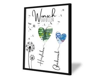 Geldcadeau voor een verjaardag | A5, A4, A3, A2 | Creatief geld weggeven | wensvervuller | Last minute cadeau om zelf te printen | Pdf