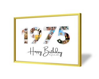 50th Birthday Photo Collage | 1975 | 50th Birthday Gift | 20 Pictures | Photo Gift | Birthday Number 50 Printable | Editable 50th Birthday