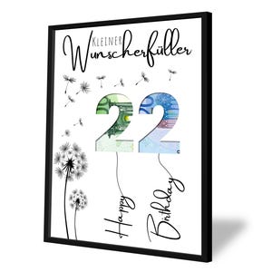 Geldgeschenk zum 22. Geburtstag | A5, A4, A3, A2 | Geld kreativ verschenken | Wunscherfüller | Last-Minute Geschenk zum Selbstdrucken | PDF