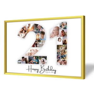 21th Birthday Photo Collage | 21th Birthday Gift | 20 Pictures | Photo Gift | Birthday Number 21 Printable | Editable 21th Birthday