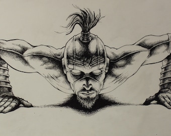 Superhero, Original Art Pop Art Character Art Wall Art Pen and Ink Drawing