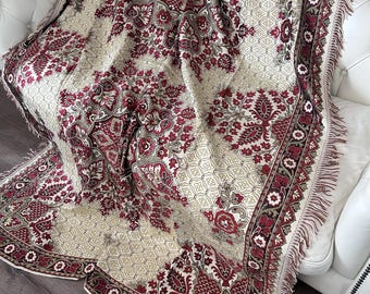 Vintage German Tapestry Tablecloth with Silk - GDR Era Table Linen - Woven Decorative Cover 150x195 cm unused