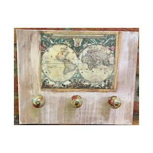 Porte-manteau décoratif carte du monde crochet rail pièce unique fait main voyage vacances globe