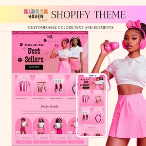 Shopify Theme, Website Template for Boutique, Shopify Template, Pink Shopify Template, PInky & Cute Design,Feminine Boutique Fashion Theme