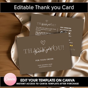 Editable Boho Thank You Card Template | Custom Business Postcard with QR Code for Reviews | Canva Thank You Insert for Small Business