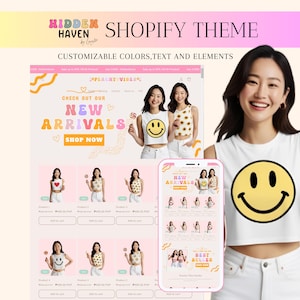 Shopify Theme Pastel Rainbow, Customizable Colors Shopify Theme, Editable Canva Banners, Boutique Feminine Aesthetic Shopify Template
