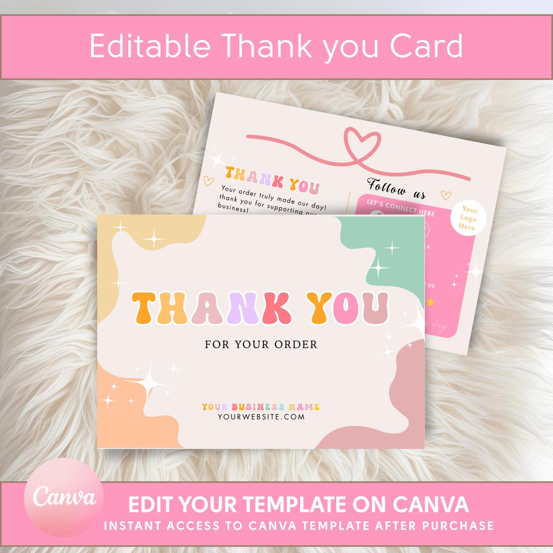 Pastel Rainbow Thank You Business Card Template - Canva Business Card ...