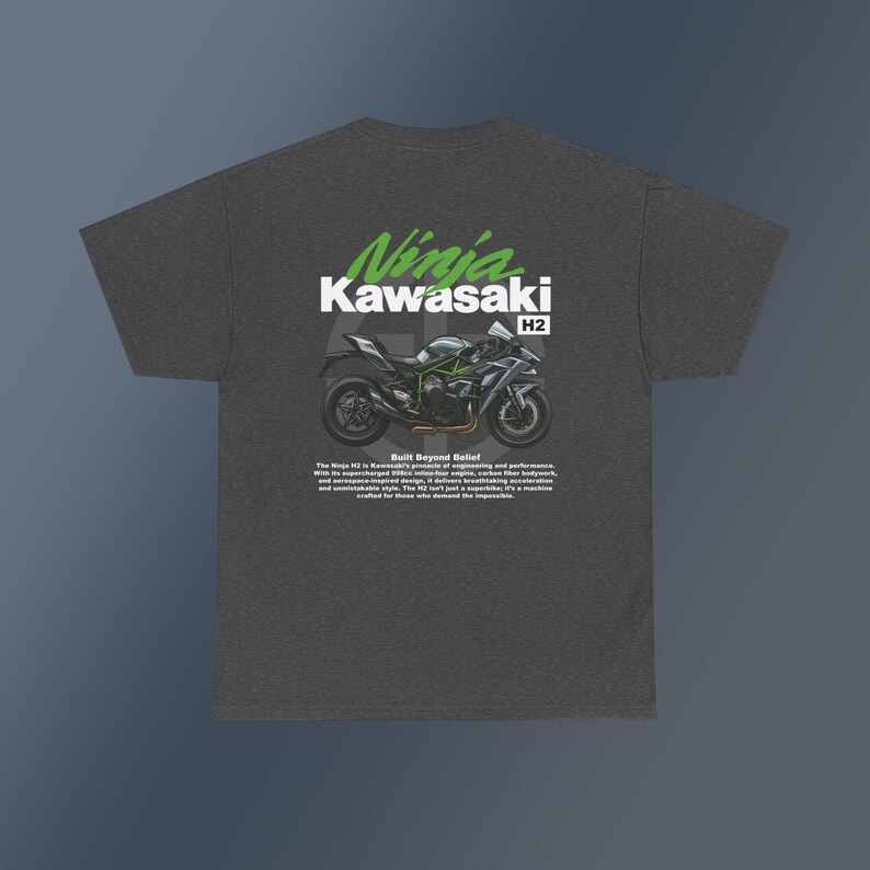 Kawasaki Ninja H2 T-shirt with Back Print, Motorcycle Graphic Tee for Riders, Perfect Gift for Bike Enthusiasts image 4
