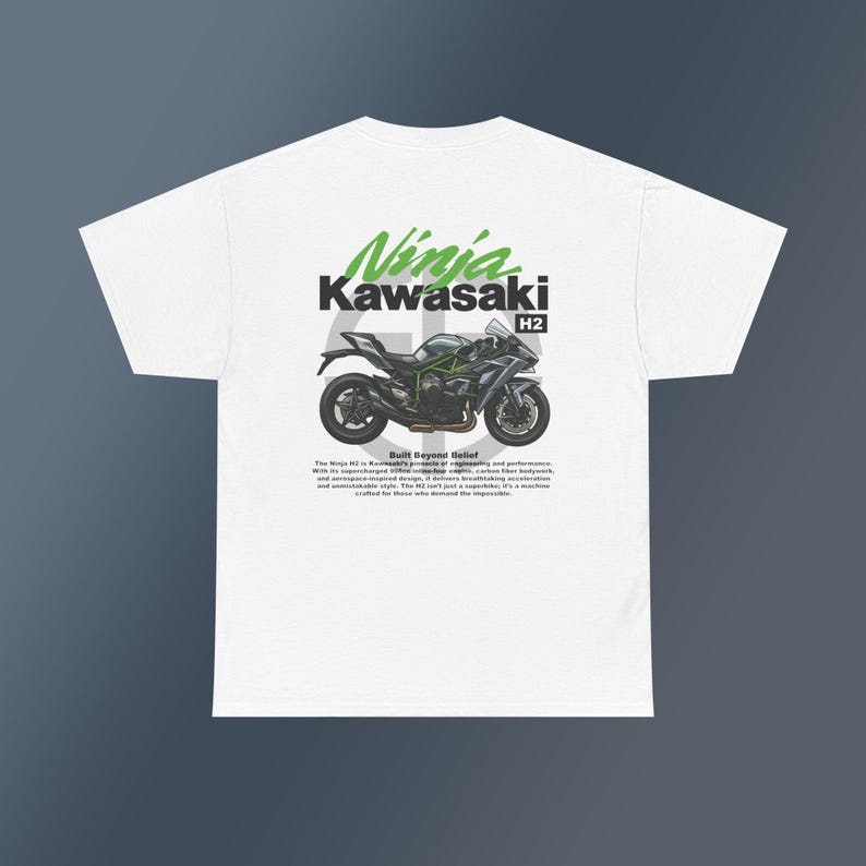 Kawasaki Ninja H2 T-shirt with Back Print, Motorcycle Graphic Tee for Riders, Perfect Gift for Bike Enthusiasts image 5